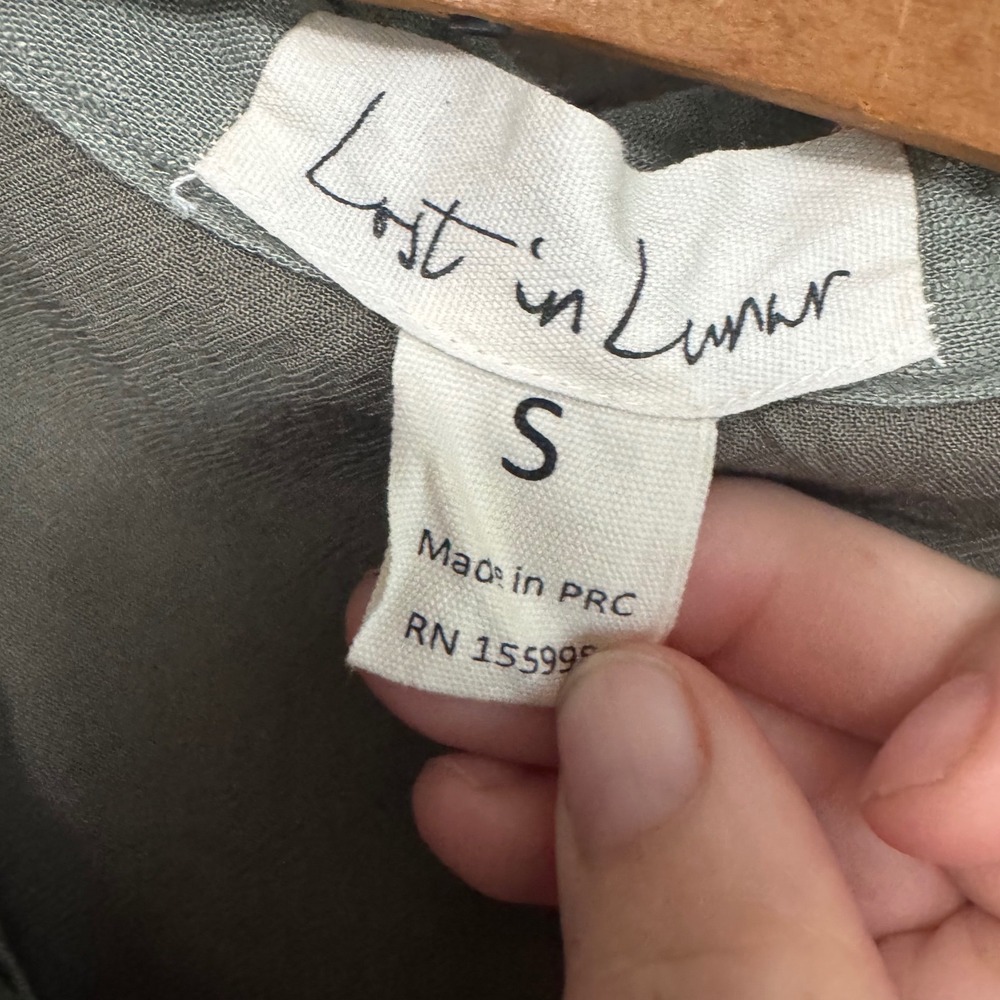 Lost in Lunar Shirt Dress Women S Sage Green Excellent Linen Blend Wrap Front - Picture 9 of 11